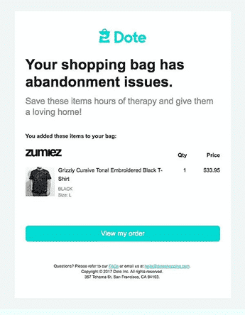 Dote abandoned cart email
