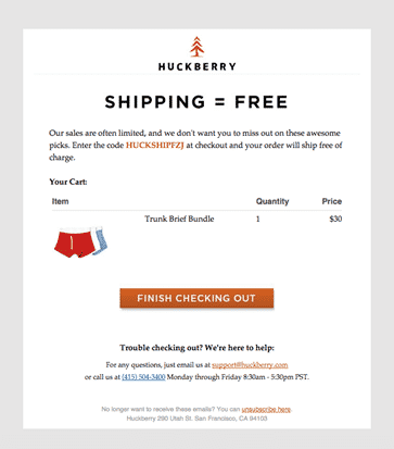 huckberry abandoned cart email 