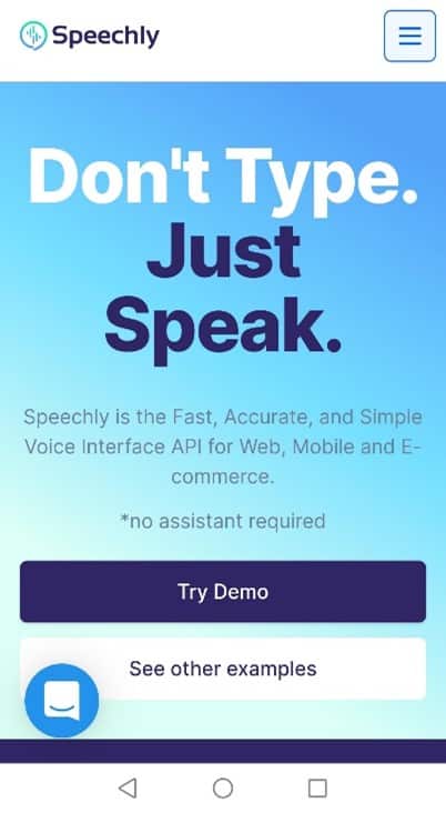 Speechly homepage on a mobile phone 